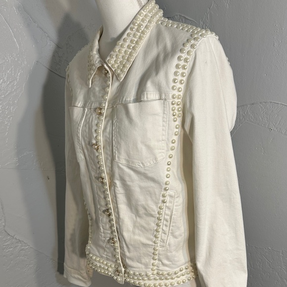 V Cristina Ivory Pearl-Studded Jean Jacket - Picture 4 of 14
